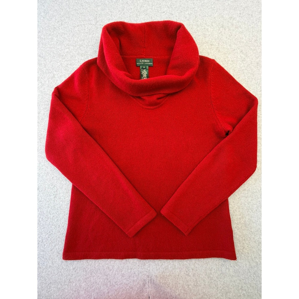 Lauren Ralph Lauren Red Cowl Neck Sweater Merino Angora Cashmere Blend Medium